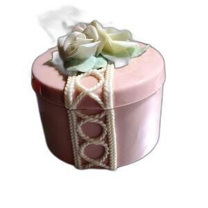 Sweet Little Trinket Dish that looks like a Present with White Roses